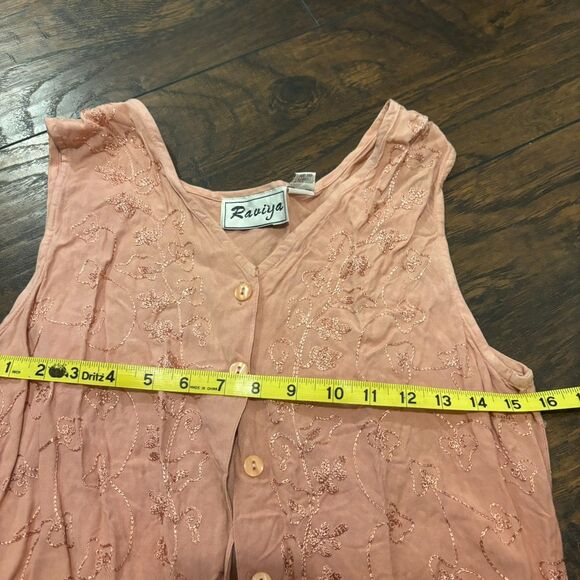 Vintage Raviya size Medium Ombre Pink Rayon Embroidered Long Boho Fringe Top - Picture 5 of 5